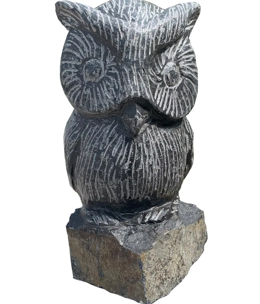 Dehner Mehr Gartendekoration|Gartenzwerge & Gartenfiguren - Basalt-Eule, ca. B14/H25/T14 cm Dunkelgrau
