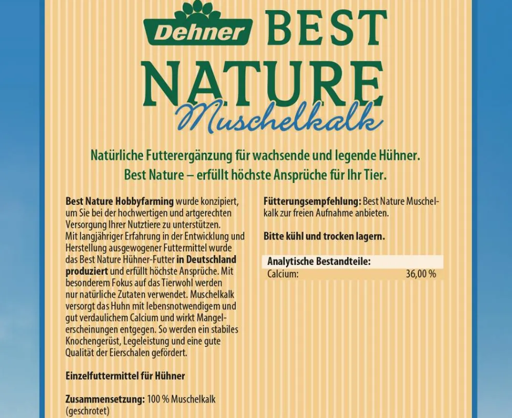Dehner Best Nature Bauernhof Zubehör|Hühnerfutter - Hühnerfutterergänzung Muschelkalk, 2,5 kg