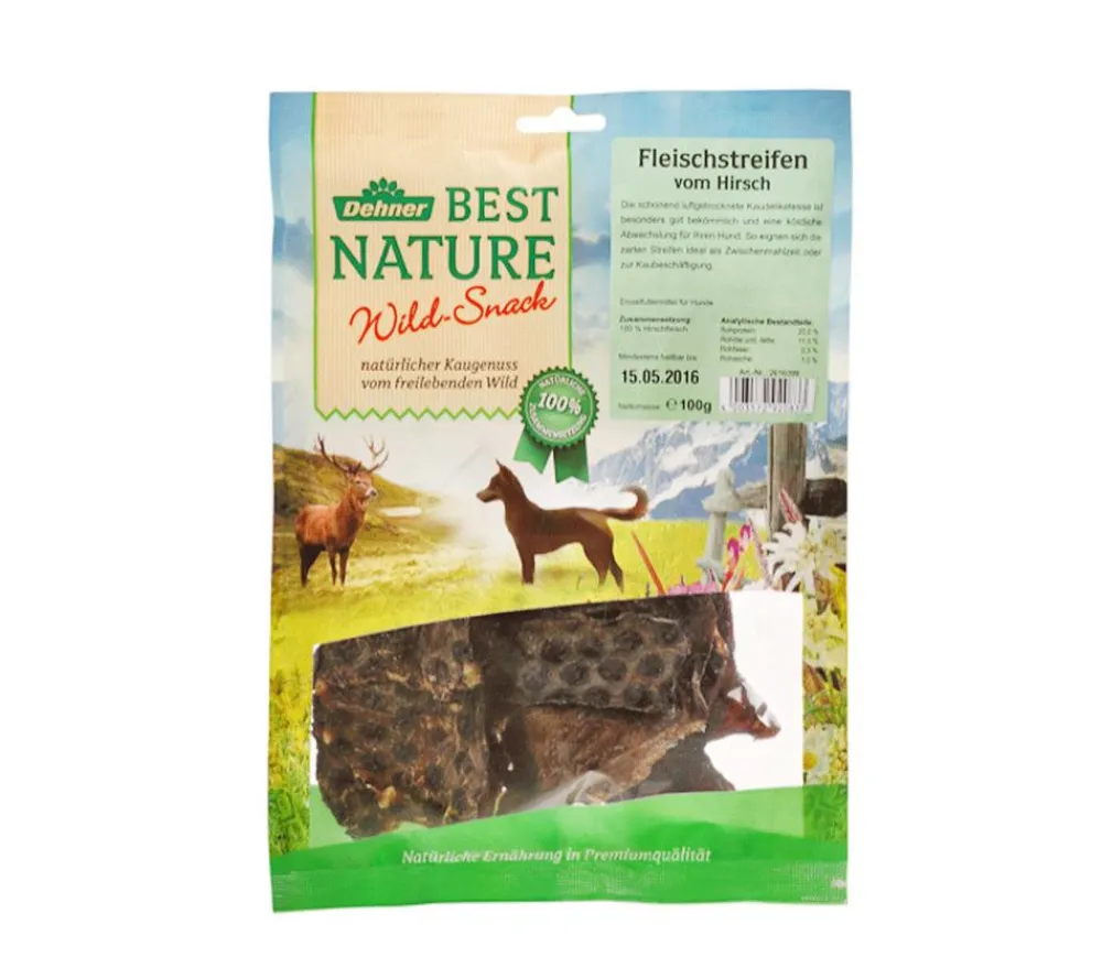 Dehner Best Nature Hundeleckerlies - Hundesnack Hirschfleischstreifen, 100 g
