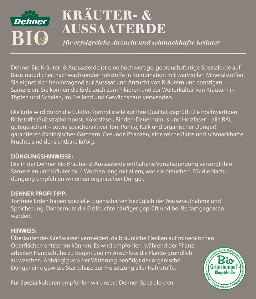 Dehner Bio Spezialerde - Aussaat- und Kräutererde, 108 x 20 Liter