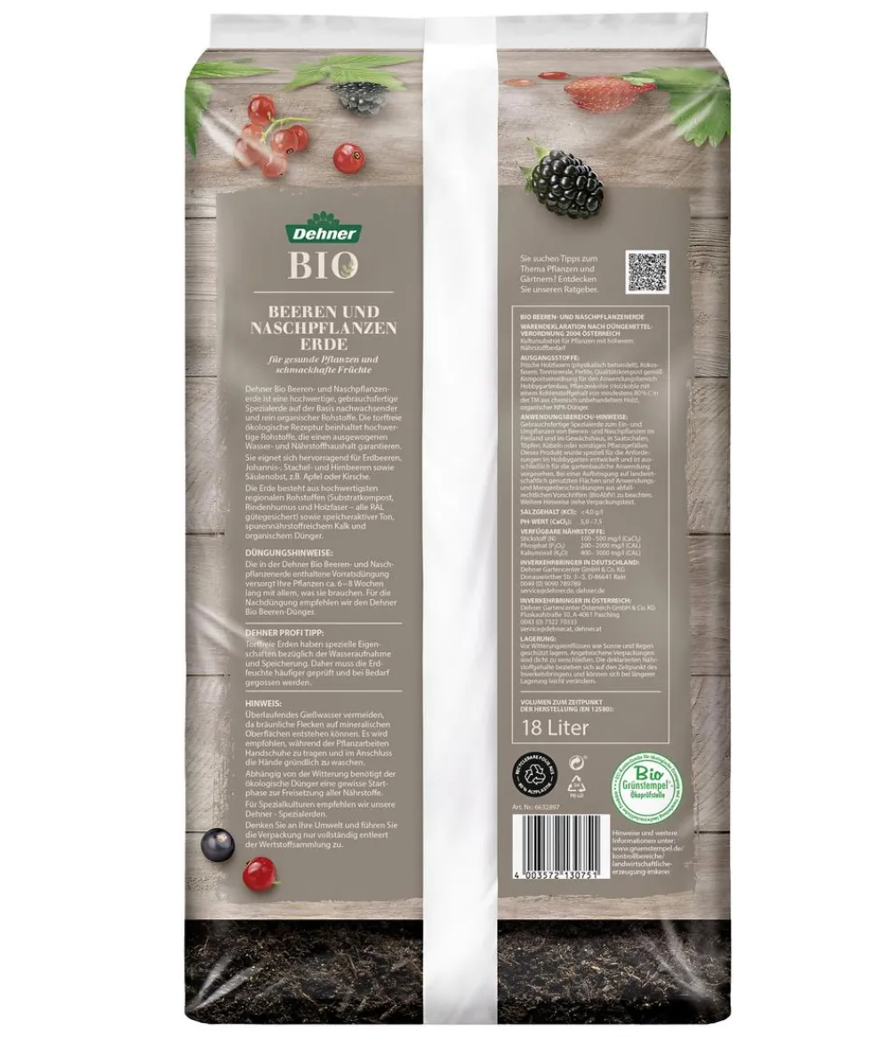 Dehner Bio Beeren und Naschpflanzenerde, 54 x 18 Liter Outlet