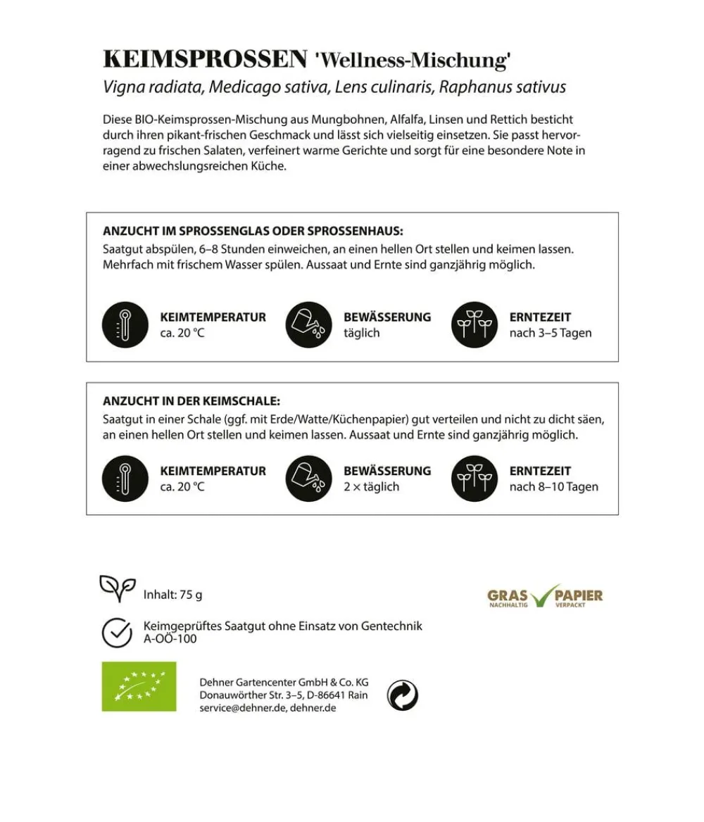 Dehner Bio Gemüsesamen > -Keimsprossen 'Wellness-Mischung'