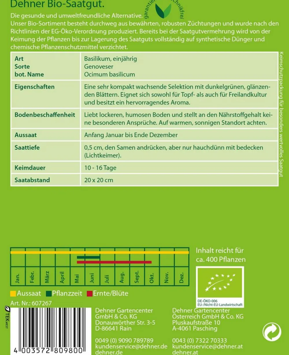 Dehner Bio Kräutersamen > -Samen Basilikum 'Genoveser'