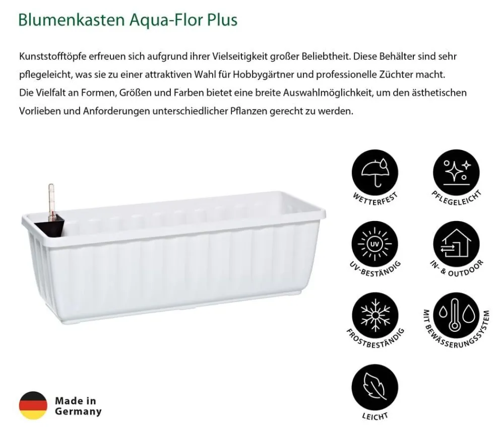 Dehner Blumenkasten Aqua-Flor Plus mit Bewässerungssystem, eckig Weiß