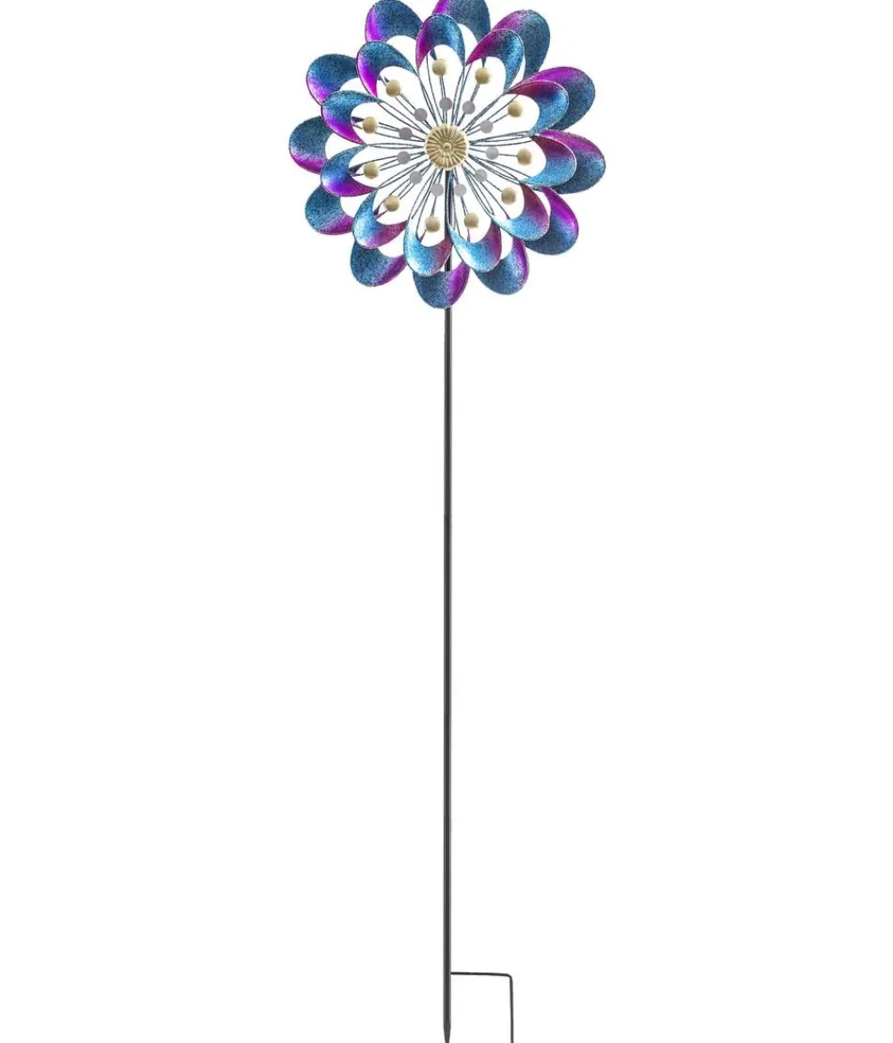 Dehner Windspiele & Gartenstecker - Eisen-Windrad Diana, ca. H133,5 cm Blau
