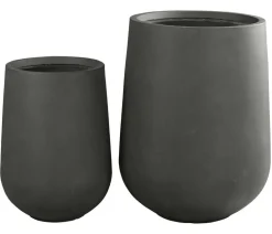 Dehner Fiberglas-Topf Curved, rund, Anthrazit Clearance