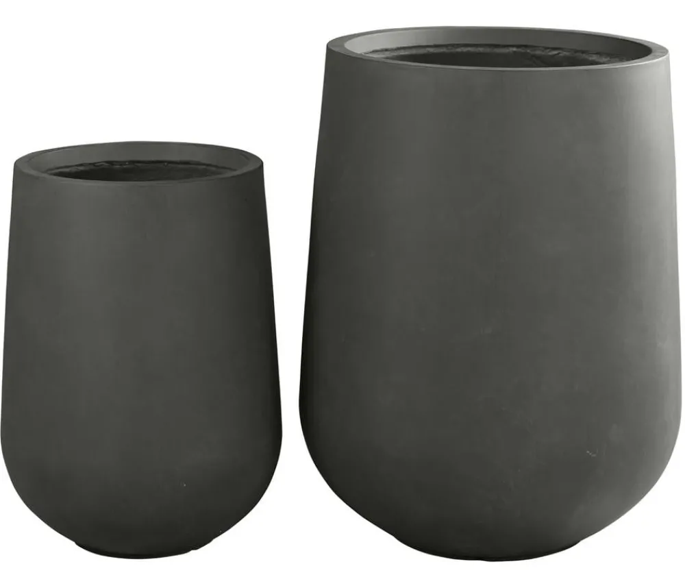 Dehner Fiberglas-Topf Curved, rund, Anthrazit Clearance