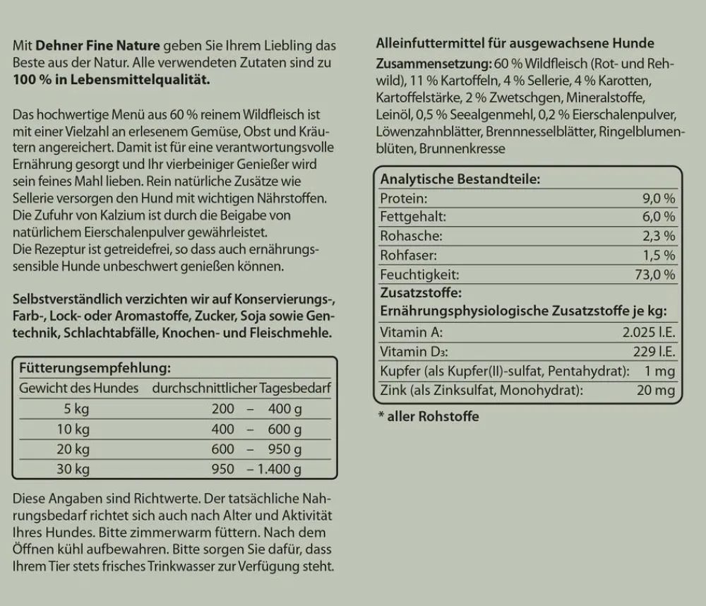 Dehner Fine Nature Nassfutter Hund > Nassfutter für Hunde Adult, Wild mit Sellerie, Karotten & Zwetschgen
