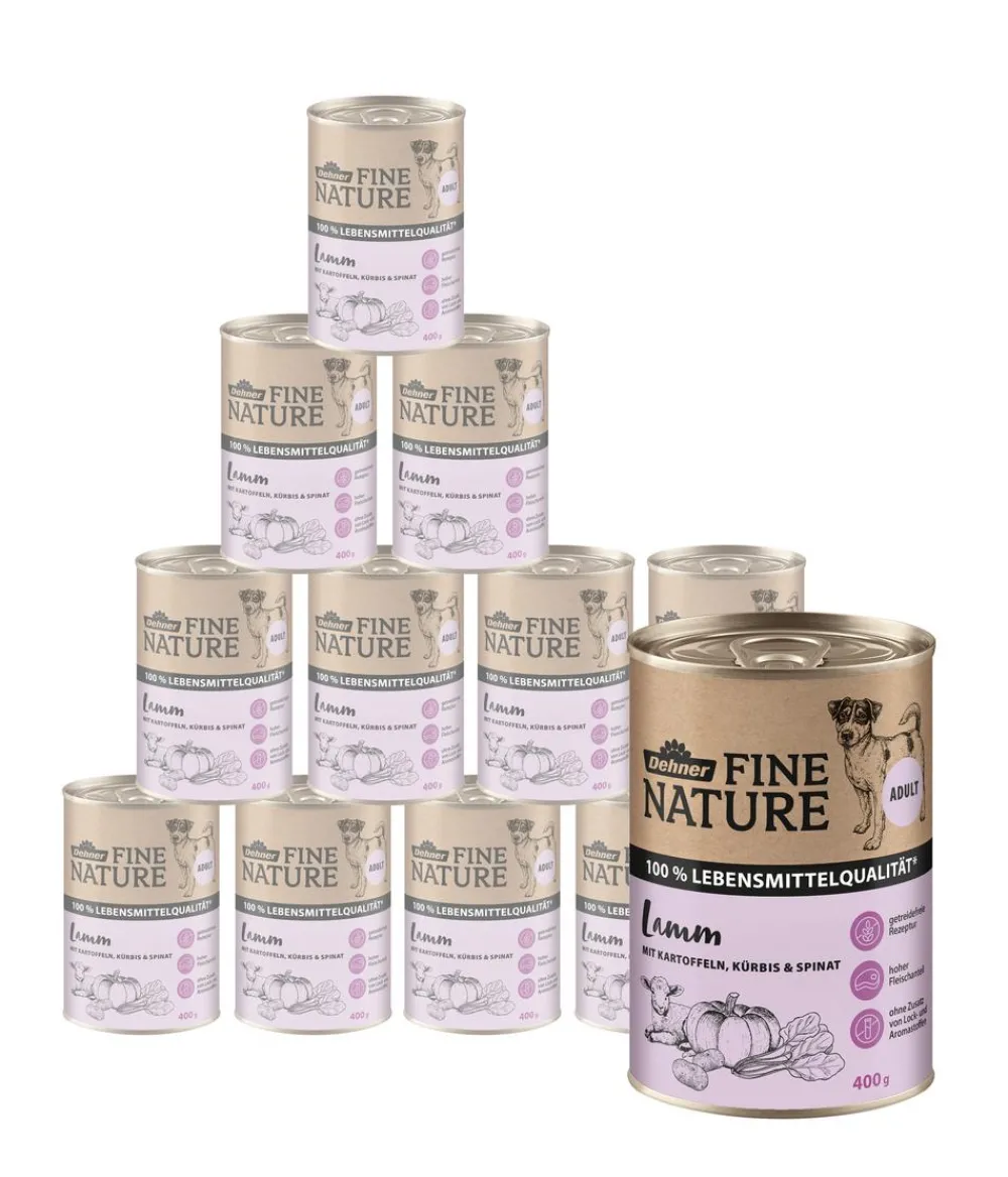 Dehner Fine Nature Nassfutter für Hunde Adult, Lamm mit Kartoffeln, Kürbis & Spinat Outlet