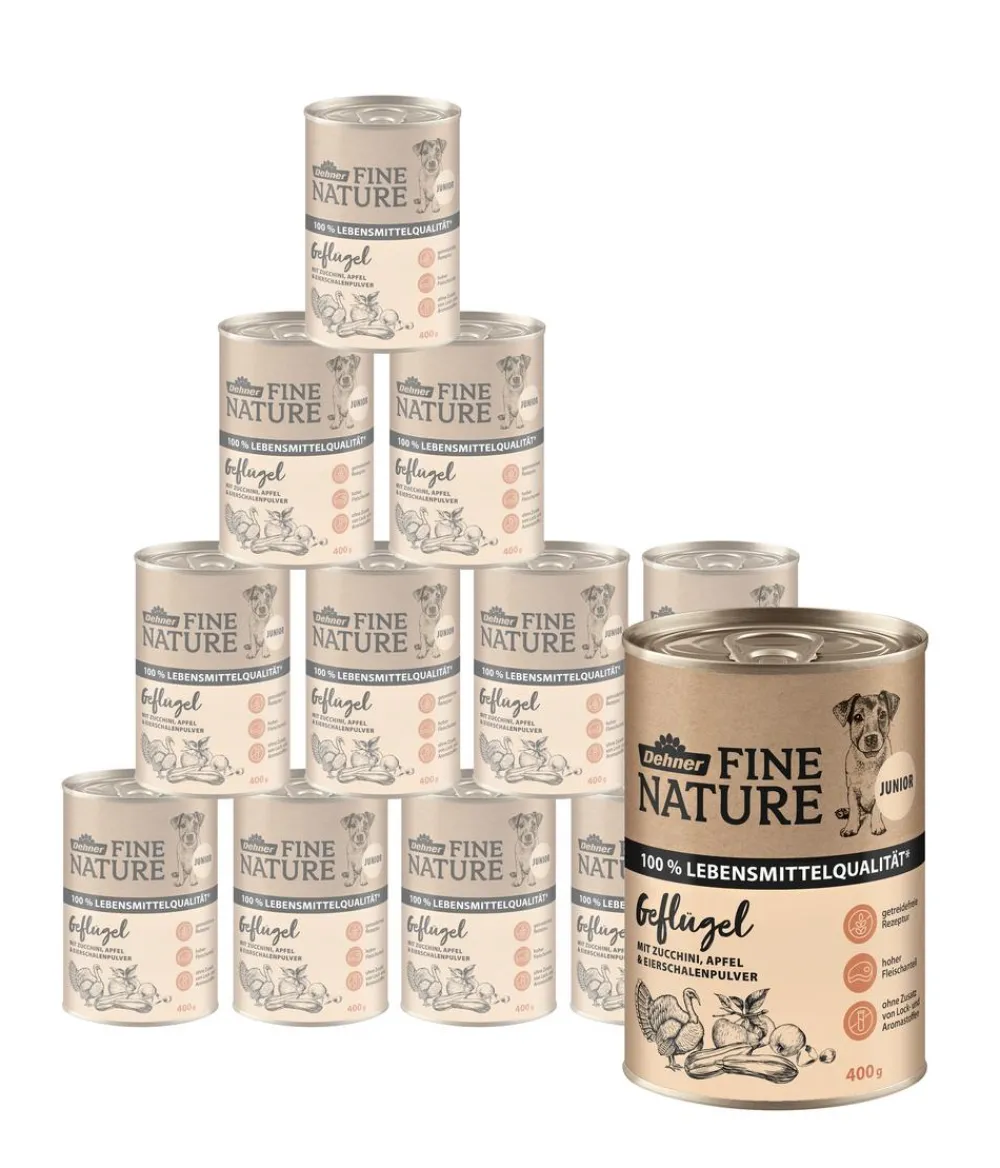 Dehner Fine Nature Nassfutter Hund > Nassfutter für Hunde Junior, Geflügel mit Zucchini, Apfel & Eierschalenpulver