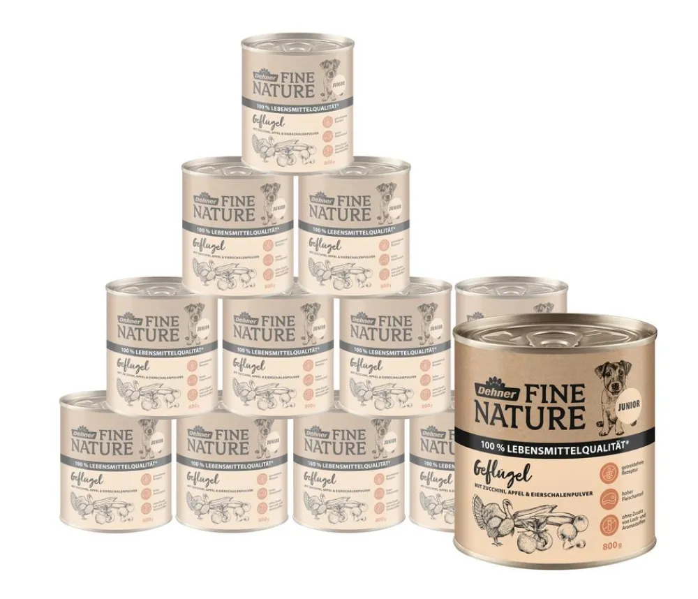 Dehner Fine Nature Nassfutter für Hunde Junior, Geflügel mit Zucchini, Apfel & Eierschalenpulver Outlet