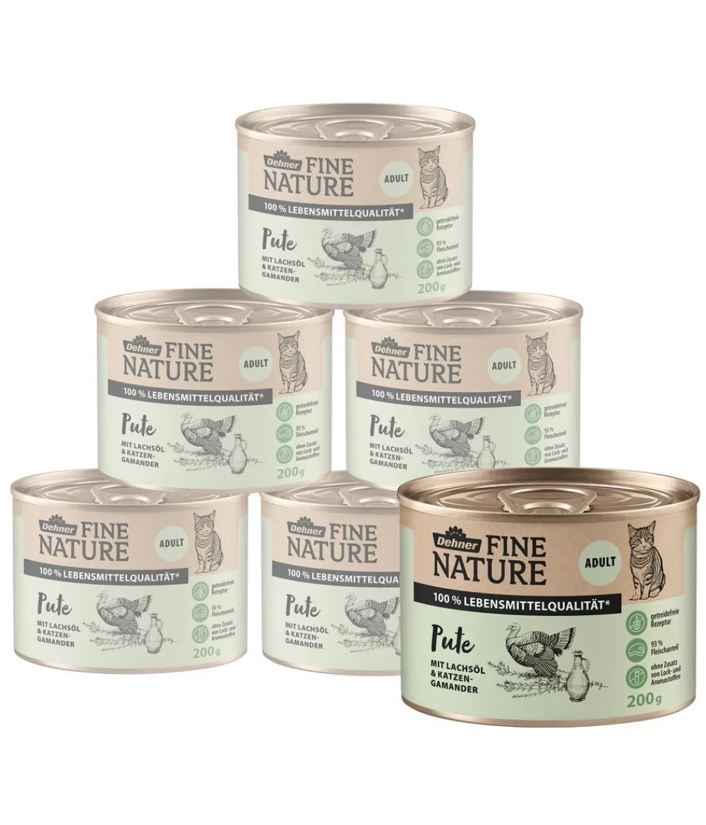 Dehner Fine Nature Nassfutter Katze > Nassfutter für Katzen Adult, Pute mit Lachsöl & Katzengamander