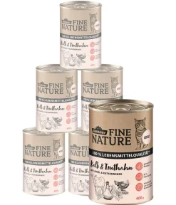 Dehner Fine Nature Nassfutter für Katzen Adult, Kalb & Truthahn mit Leinöl & Katzenminze Best