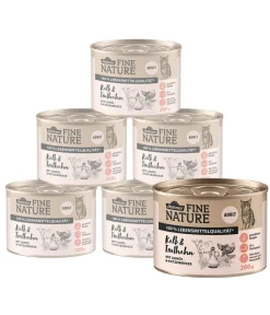 Dehner Fine Nature Nassfutter Katze - Nassfutter für Katzen Adult, Kalb & Truthahn mit Leinöl & Katzenminze