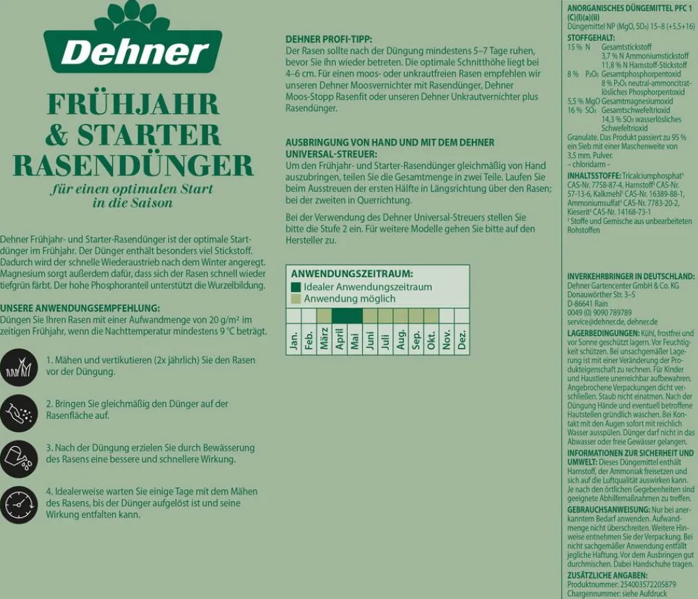 Dehner Rasendünger - Frühjahr- und Starter-Rasendünger, 5 kg