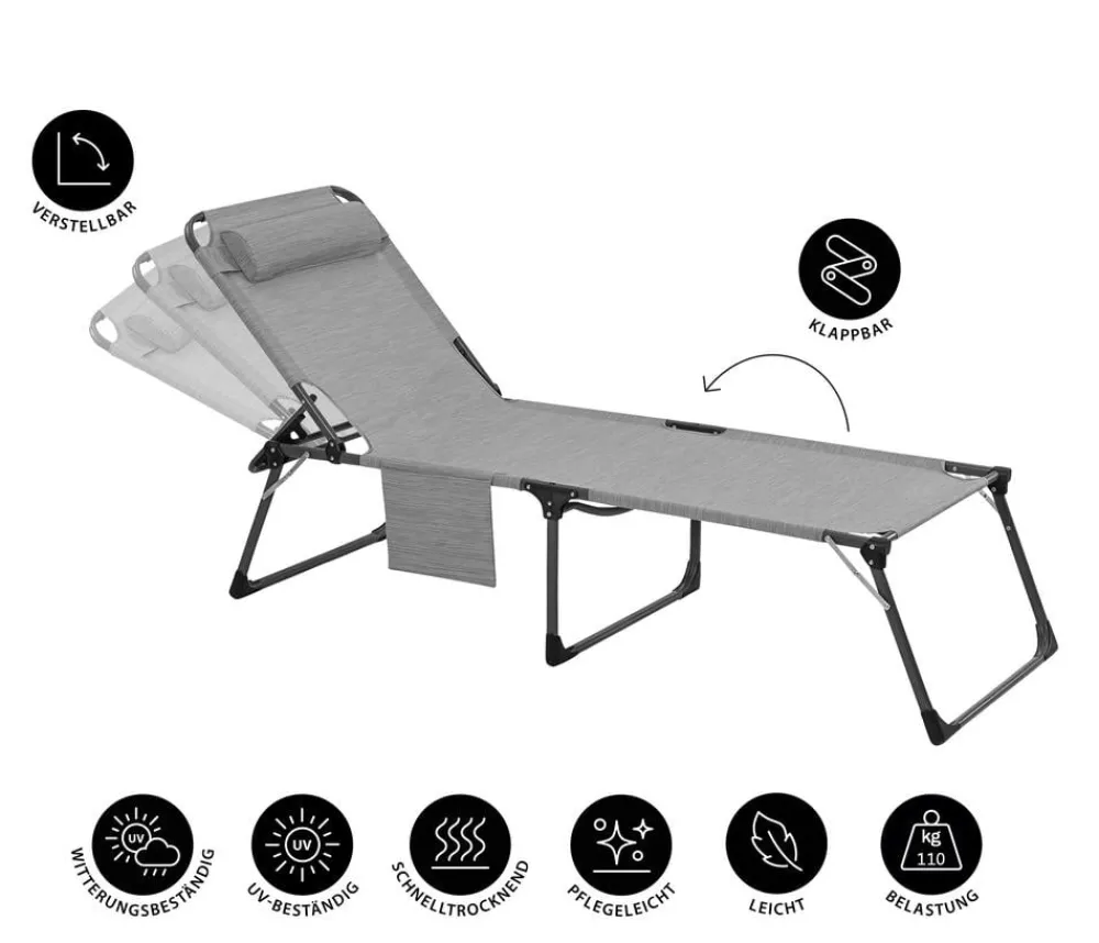 Dehner Klappliegen|Relaxliegen - Gartenliege Mallorca, ca. B71/H112/T232 cm Dunkelgrau