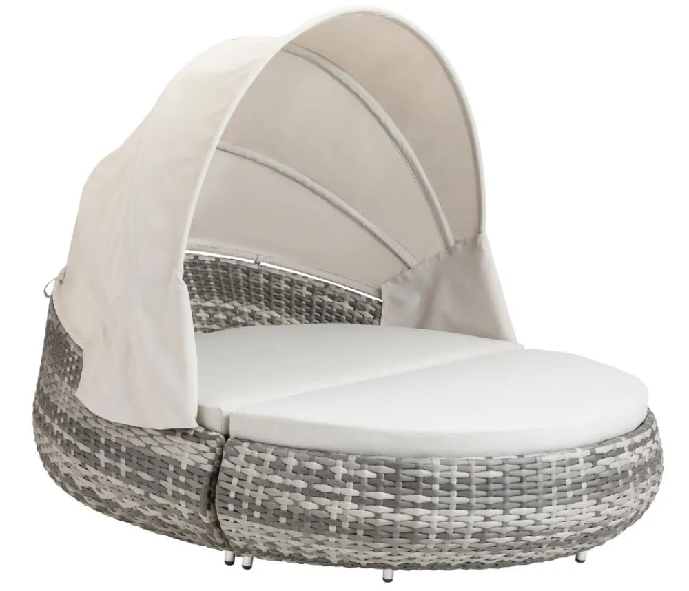 Dehner Loungemöbel|Sonneninseln > Gartenmöbel Daybed Tulum, mit Faltdach und Polstern, 179 x 163 x 220 cm (B/H/T), Liegefläche 146 x 179 cm, Aluminium / Polyester / Kunststoffgeflecht,