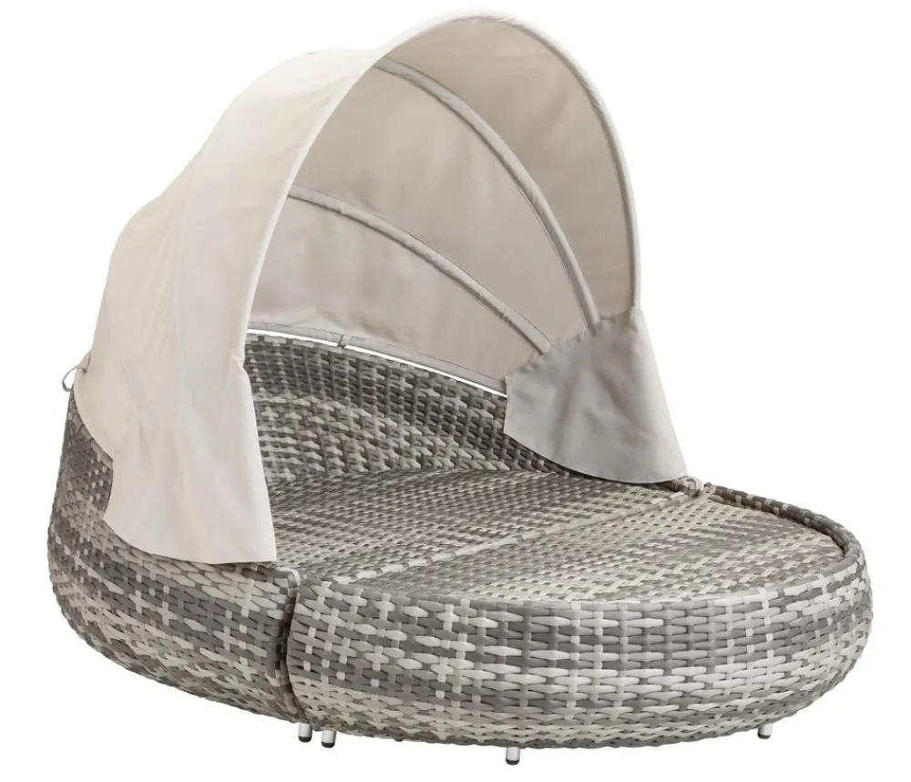 Dehner Loungemöbel|Sonneninseln > Gartenmöbel Daybed Tulum, mit Faltdach und Polstern, 179 x 163 x 220 cm (B/H/T), Liegefläche 146 x 179 cm, Aluminium / Polyester / Kunststoffgeflecht,