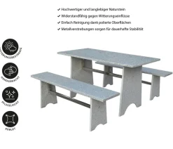Dehner Esstisch-Gruppen|Gartenmöbel-Sets - Gartenmöbel-Set aus Granit, 3-teilig Grau