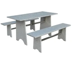 Dehner Esstisch-Gruppen|Gartenmöbel-Sets - Gartenmöbel-Set aus Granit, 3-teilig Grau