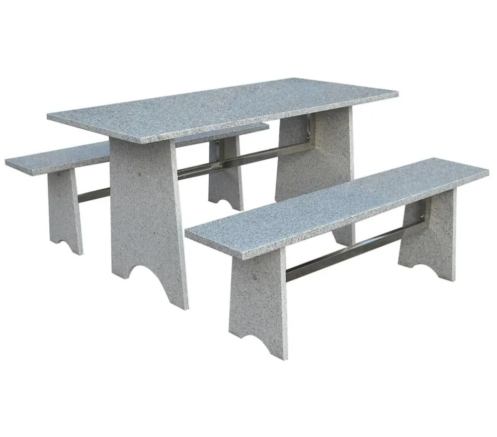 Dehner Esstisch-Gruppen|Gartenmöbel-Sets - Gartenmöbel-Set aus Granit, 3-teilig Grau