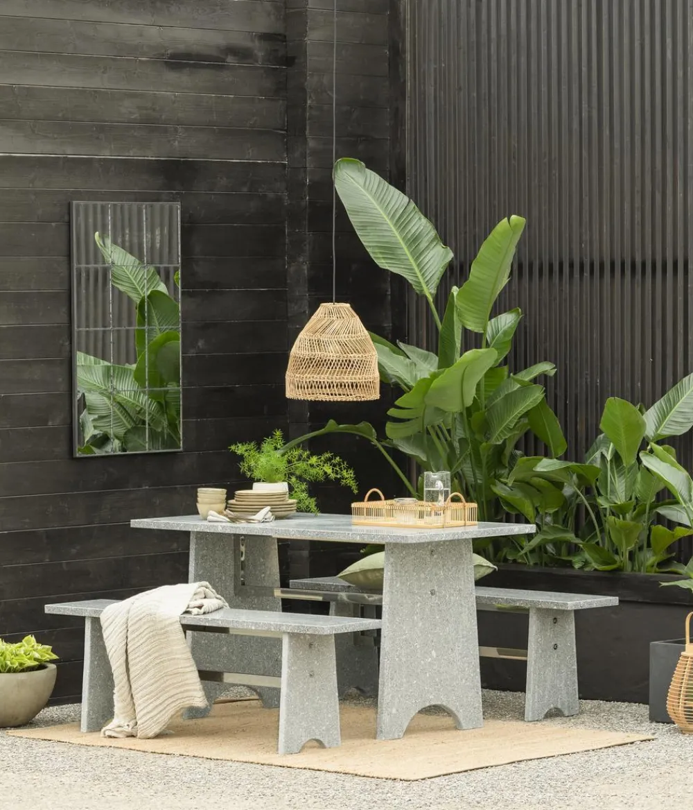 Dehner Esstisch-Gruppen|Gartenmöbel-Sets - Gartenmöbel-Set aus Granit, 3-teilig Grau