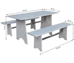 Dehner Esstisch-Gruppen|Gartenmöbel-Sets - Gartenmöbel-Set aus Granit, 3-teilig Grau