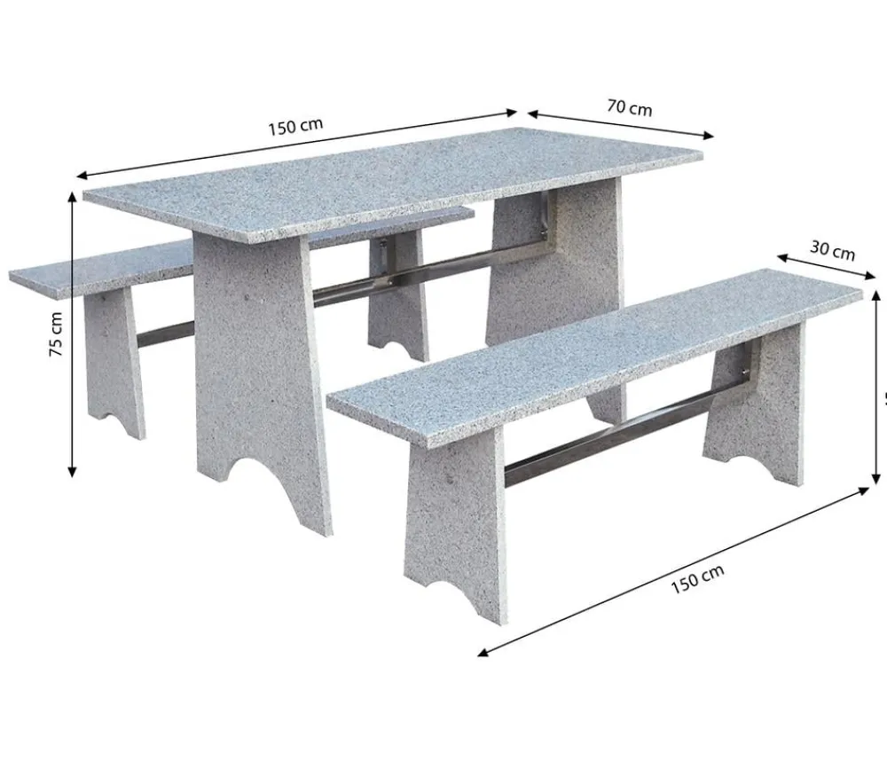 Dehner Esstisch-Gruppen|Gartenmöbel-Sets - Gartenmöbel-Set aus Granit, 3-teilig Grau