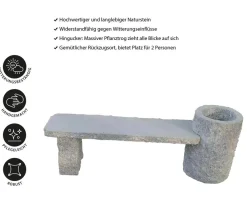 Dehner Gartenbänke Stein - Granit-Gartenbank Flora, ca. B130/H45/T30 cm, Grau