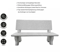 Dehner 2-Sitzer Gartenbänke|Gartenbänke Stein - Granit-Gartenbank, , ca. B120/H75/T50 cm Grau