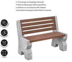 Dehner 2-Sitzer Gartenbänke|Gartenbänke Stein > Granit-Gartenbank, 2-Sitzer, ca. B114/H75/T52 cm