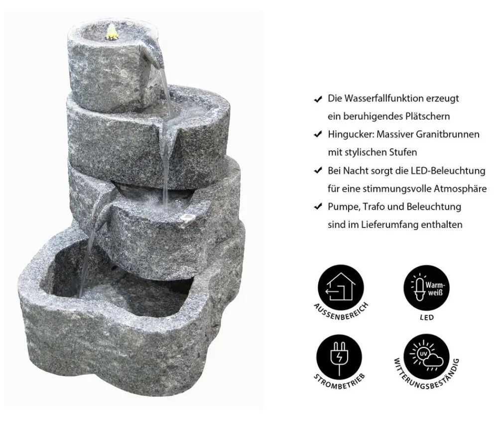 Dehner Gartenbrunnen > Granit-Gartenbrunnen Wasserfall, ca. H65 cm