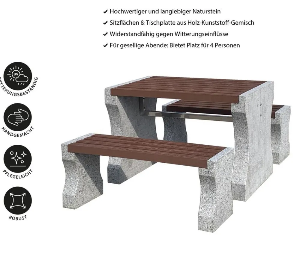 Dehner Esstisch-Gruppen|Gartenmöbel-Sets > Granit-Gartenmöbelset, ca. B120 cm