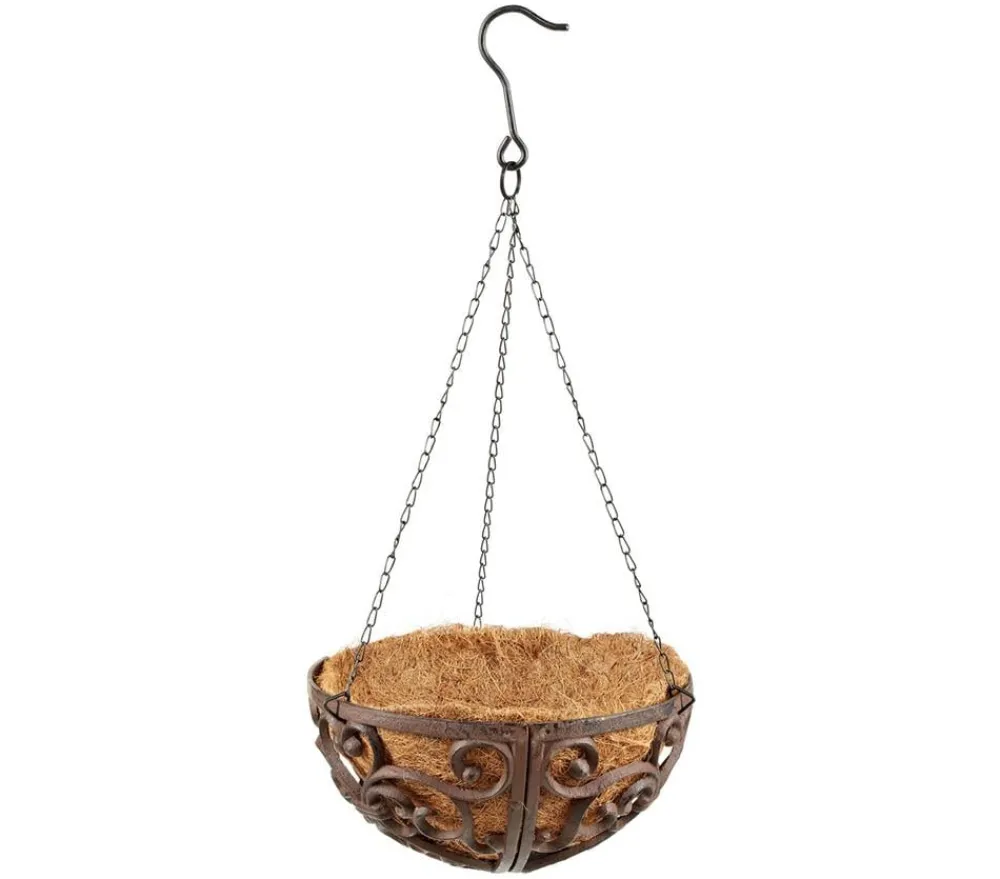 Dehner Blumenampeln & -Schalen > Gusseisen-Hängeampel Katalonien mit Kokoseinlage, rund, rost, ca. Ø30/H15 cm
