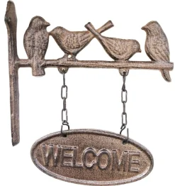 Dehner Gartenzwerge & Gartenfiguren - Gusseisen-Schild Welcome Braun