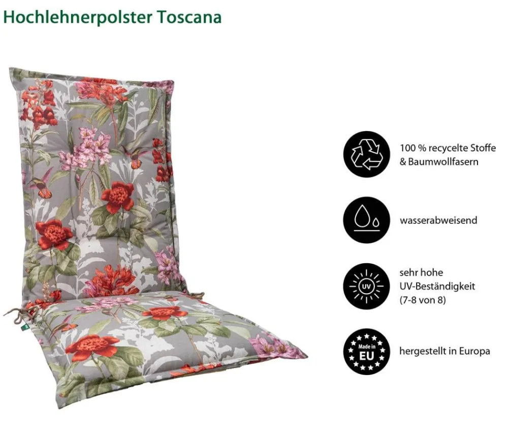 Dehner Sitzauflagen > Hochlehnerauflage Toscana, ca. B50/H6/T123 cm
