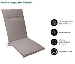 Dehner Sitzauflagen - Hochlehnerauflage Veneto, ca. B48/H4/T120 cm Taupe