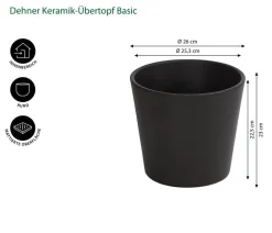Dehner Keramik-Übertopf Basic, rund Dunkelgrau New