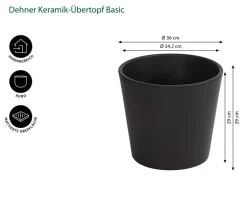 Dehner Blumentöpfe & Übertöpfe - Keramik-Übertopf Basic, rund Dunkelgrau