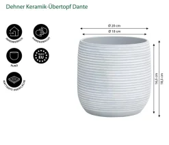 Dehner Blumentöpfe & Übertöpfe - Keramik-Über Dante, rund, Hellgrau