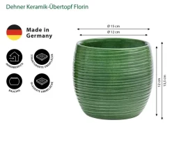 Dehner Keramik-Übertopf Florin, bauchig, , ca. Ø15 cm Grün Clearance