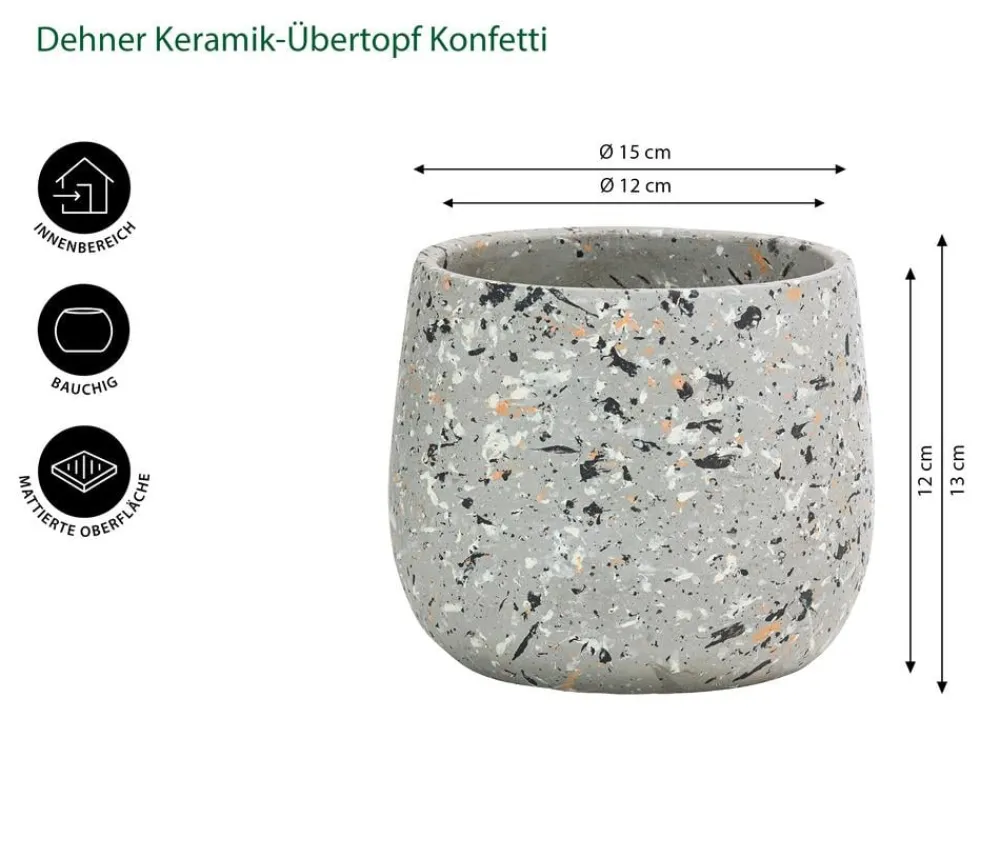 Dehner Blumentöpfe & Übertöpfe - Keramik-Übertopf Konfetti, bauchig, /, ca. Ø15 cm