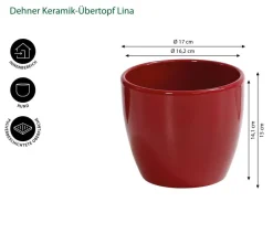 Dehner Keramik-Übertopf Lina, rund Dunkelrot Clearance