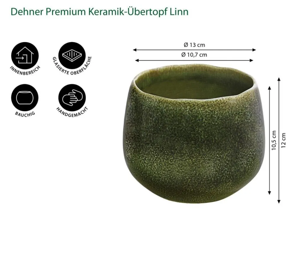Dehner Keramik-Übertopf Linn, bauchig, Dunkelgrün Discount