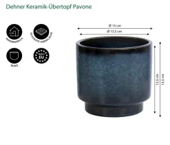 Dehner Keramik-Übertopf Pavone, rund, Blau Discount