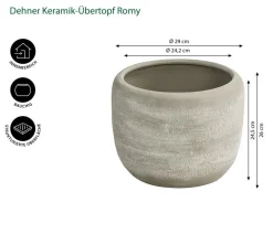 Dehner Keramik-Übertopf Romy, bauchig Hellgrau
