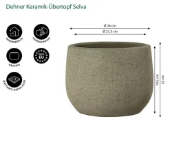 Dehner Keramik-Übertopf Selva, bauchig Dunkelgrün