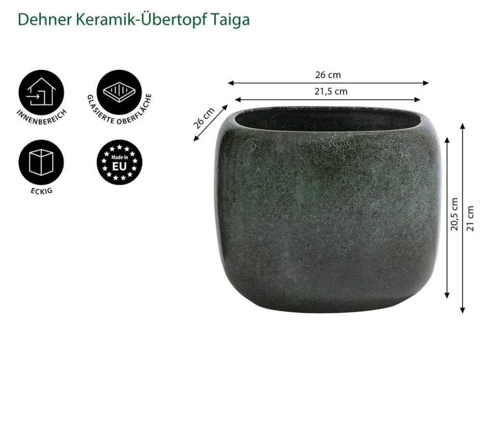 Dehner Keramik-Übertopf Taiga, quadratisch Grün Sale