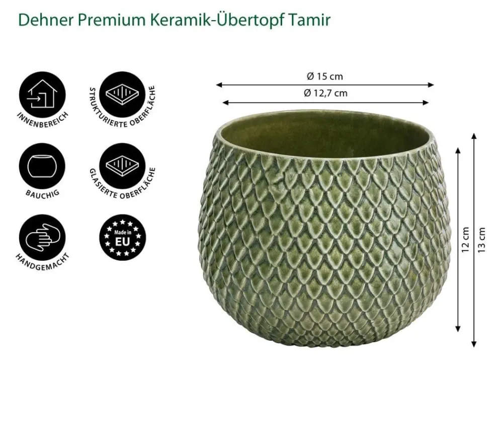 Dehner Keramik-Übertopf Tamir, bauchig Grün New