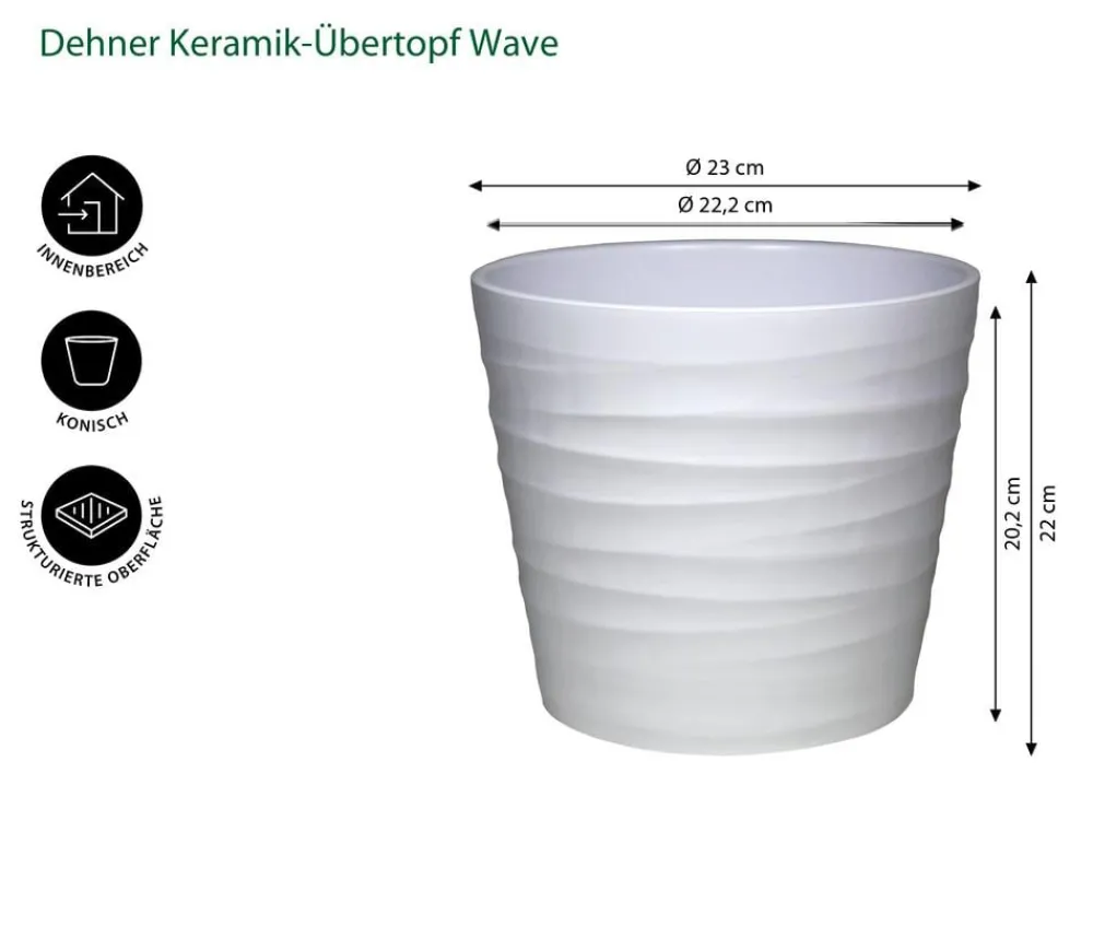 Dehner Keramik-Übertopf Wave, konisch Weiß Outlet